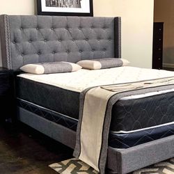 Brand New King Size Grey Tuffed Bed Frame With New Mattress/Fast Delivery 