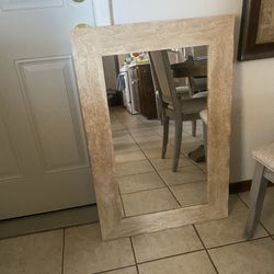 Sleek Modern Travertine Framed Mirror