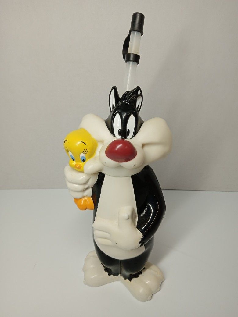 Vintage Warner Bros Looney Tunes 1996 Sylvester Cat Tweety Bird Water Bottle