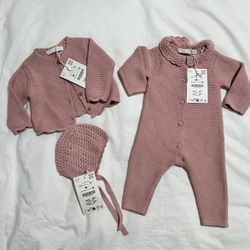 Baby Girl 1-3 Months Knit Outfit Set From Zara 
