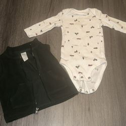 carter’s baby pine tree shirt with matching vest 6 months
