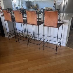 Leather and Wrought Iron Barstools 