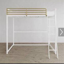 White Loft Bed With Gold Accent & Mattress