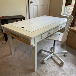 Kids craft table with 4 drawers and rolling chair white desk 