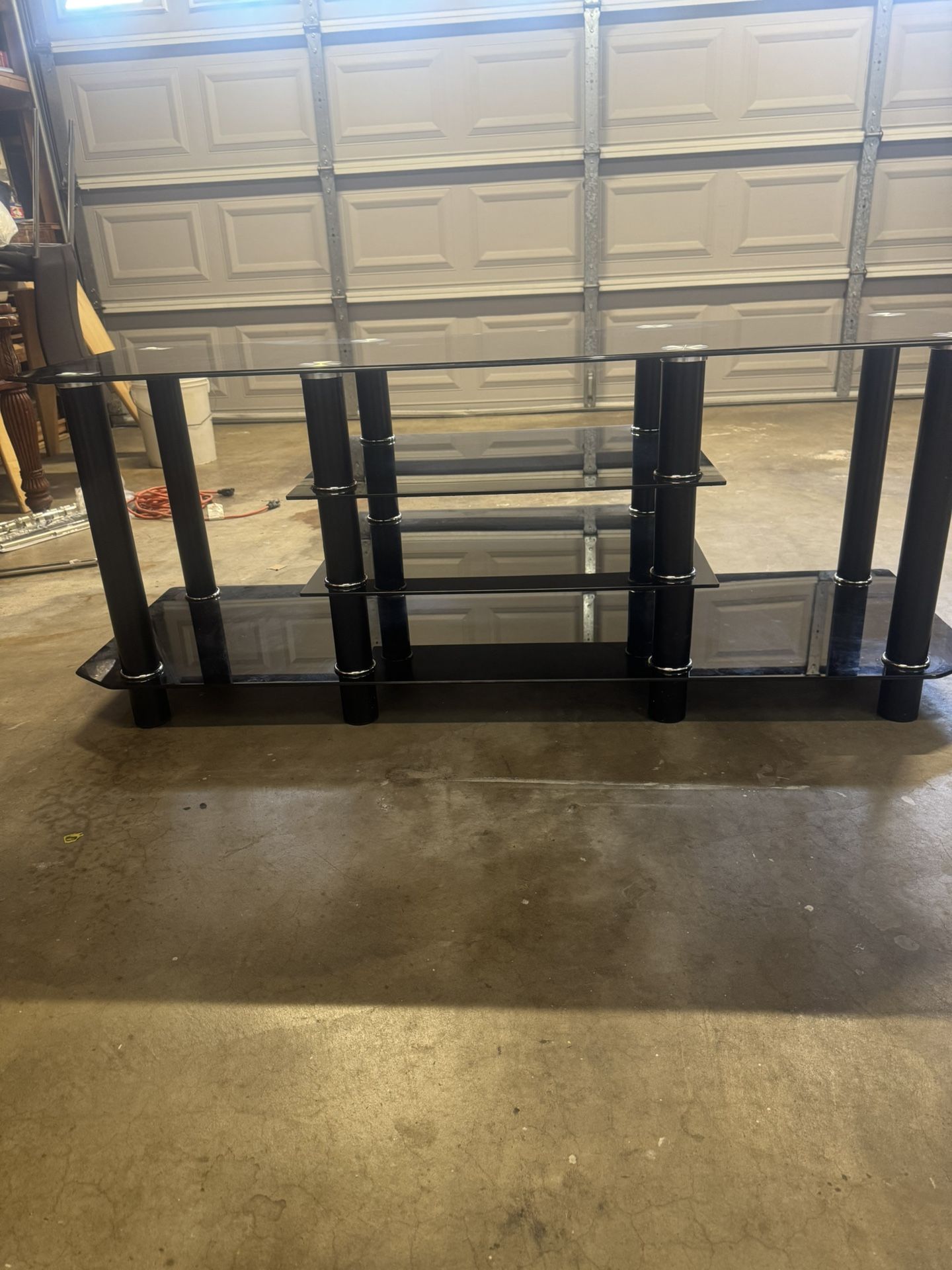 Glass TV Table Black Size 60”x20”x23”