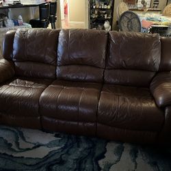 Brown Leather Reclining Couch 