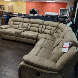 New Sectional Sofa With Three Power Recliners In Faux Suede