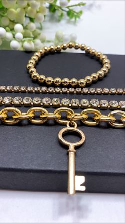 European Style Multilayer Pendant Crystal Chunky Chian Bracelet, Gold Color