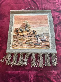Handcrafted Coastal Village Tapestry – 3D Woven Wall Hanging – $85 OBO