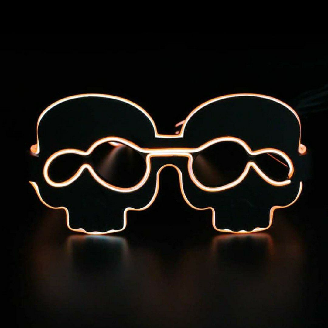New Orange Light Up Led Flashing Skull Glasses