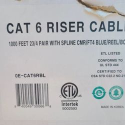 cat6 CMR with Spline 350Mhz UTP Copper Wire 23AWG aprx 600ft Blue ethernet cable
