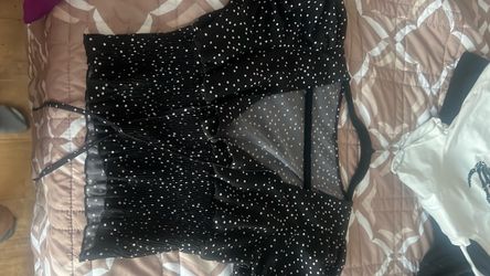 Black Top with white polka dots
