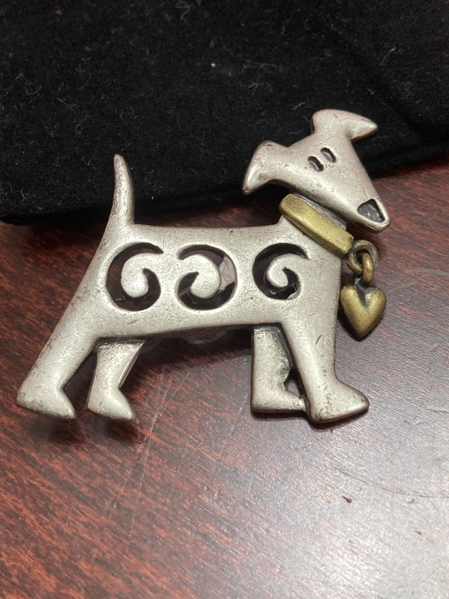 Silver Toned Pewter Dog Brooch. Mid Century. 