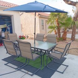 Patio Set Table And 6 Chairs With New Umbrela 
