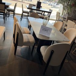 Black/White 7pc Marble Dining Room Set 