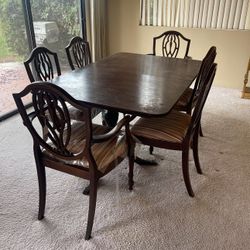 Dining Table W 6 Carved Wood Chairs 