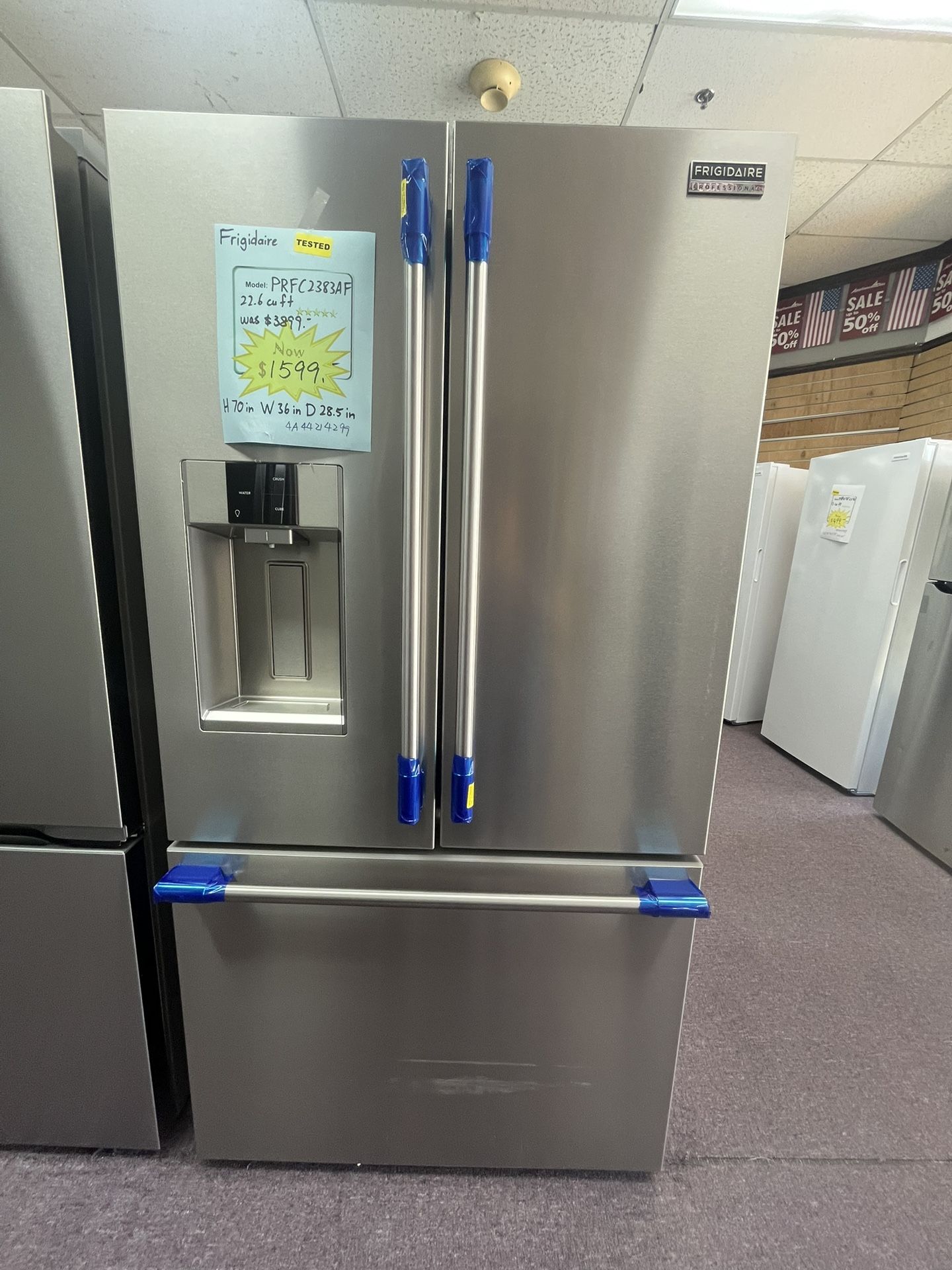 Refrigerator 36’ Wide Counter Depth Fridge W/ Water Ice Stainless Steel