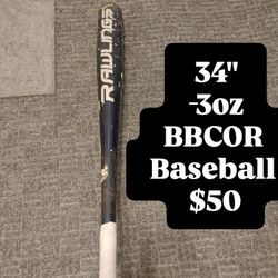 Rawlings BBCOR Baseball Bat 34" -3oz