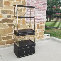 Stunning Etageres in Chromed Steel ,Ostrich embossed leather and studded detail