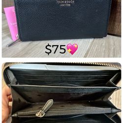 NEW Kate Spade New York Leila Large Continental Wallet Pebble Leather Black, NWT