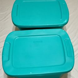 Two Super Clean 18 gallon Sterilite Storage Containers Bins Tote Boxes - Very Pretty Aqua Color - Now $10 for both