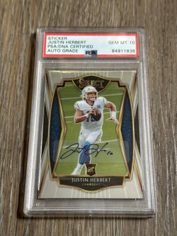 Justin Herbert Signed Rookie Card GEM MINT 10 PSA DNA SLAB