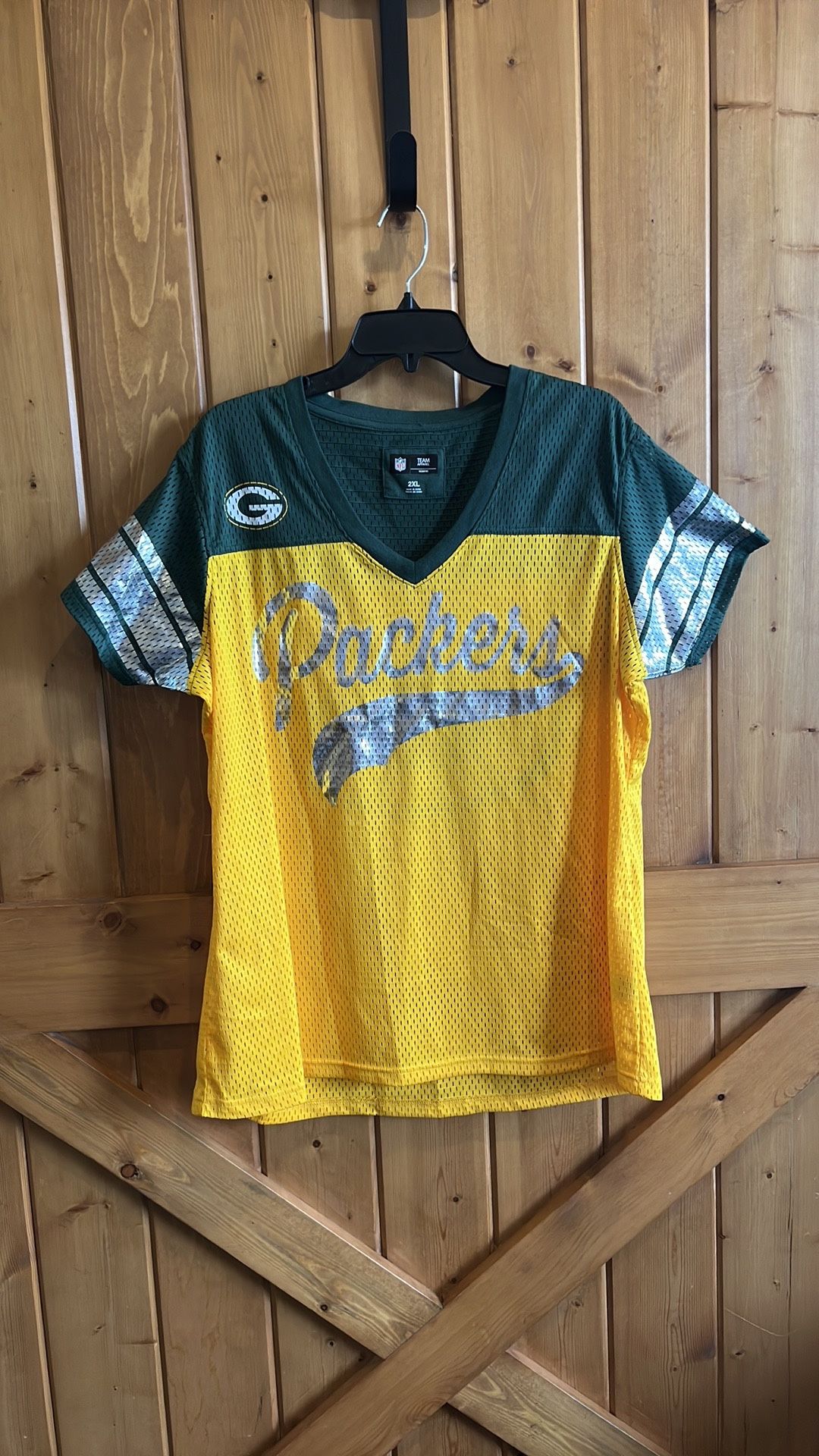 Green Bay Packers Women's Jersey Top Green Gold And Silver Game NFL Size: 2XL