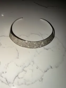 Michael Kors Silver-Tone Metal Pavé Swarovski Crystal Open Collar Necklace