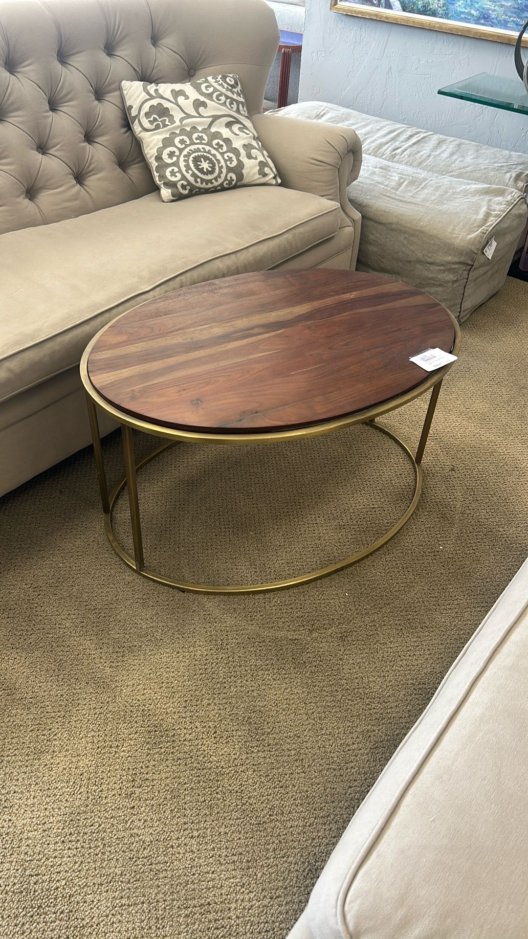 Oval Brass Wood Coffee Table