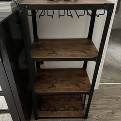 Bar Cart W/ Shelves, Glass Holder And Bottle Rack 