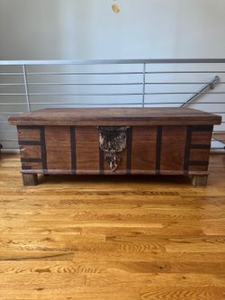 Antique Wooden Storage Chest / Trunk – Handcrafted Iron Hardware – Rustic Coffee Table
