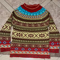 Retro Ski Sweater Women Warm Classic Long Sleeve Knitwear Small