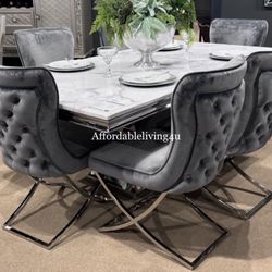 7 Pc Faux Marble Dining Table Brand New In Box 