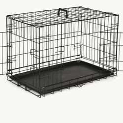 [Double Door Dog Crate Divider] Dog Crate with Divider Panel Double Door, Folding Metal Wire Dog Cage with Plastic Leak-Proof Pan Tray, Pet Kennel for