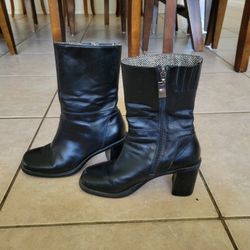Black Leather Tommy Boots Women 7