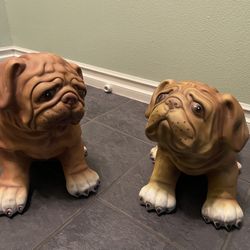 Rare Collectable Real Size Twin Bull Dog Puppy Statues 