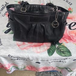 authentic Coach black leather pleated East West Gallery tote bag