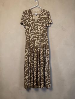 Cabi Tie Back Maxi Dress Brown Tan Print Open Back Boho Dress