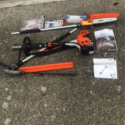 Steel powerhead with chainsaw And hedge clipperattachments