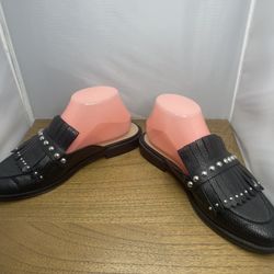 Black Fringe Studded Loafers 
