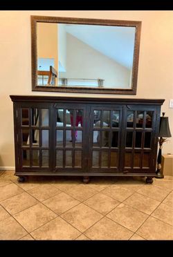 ZGallerie China Cabinet/ Hutch. Dark, Solid Wood, Glass Doors & Inside Shelves