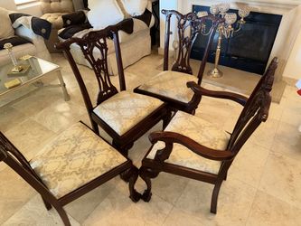 Set of 4 Vintage Chippendale Style Mahogany Dining Chairs - 1 Armchair, 3 Side Chairs - Elegant