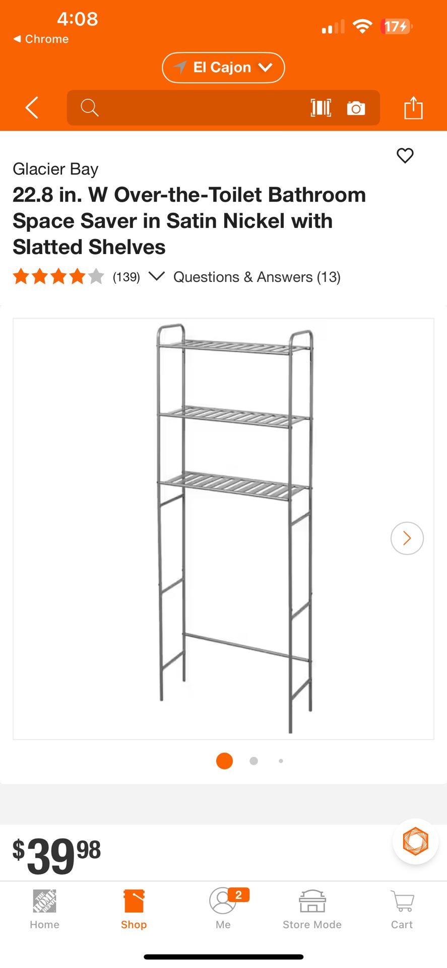 Glacier Bay 22.8 in. W Over-the-Toilet Bathroom Space Saver in Satin Nickel with Slatted Shelves