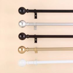 Adjustable Curtain Rod 42 to 126 inch for Windows,Curtain Rods with Round Finials 1" Standard Decorative Window Curtain Black Powder Coated Finish Rod