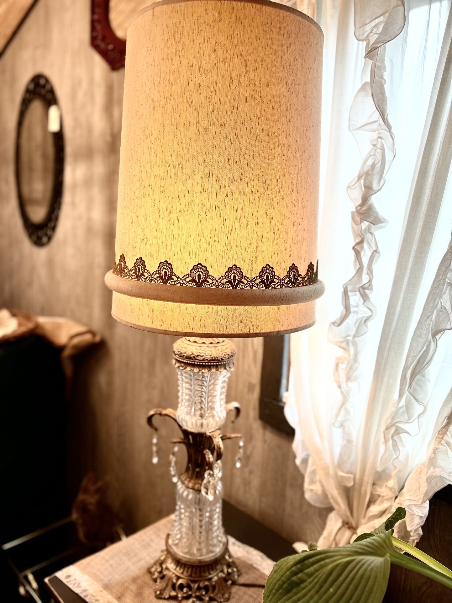 Mid Century Hollywood Regency Glass & Crystal Lamp
