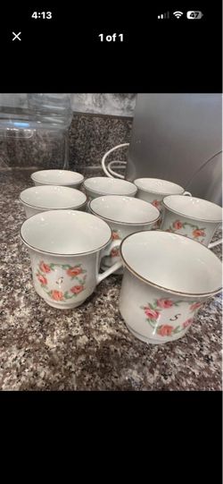 Set of 8 Floral Porcelain Coffee Mugs
