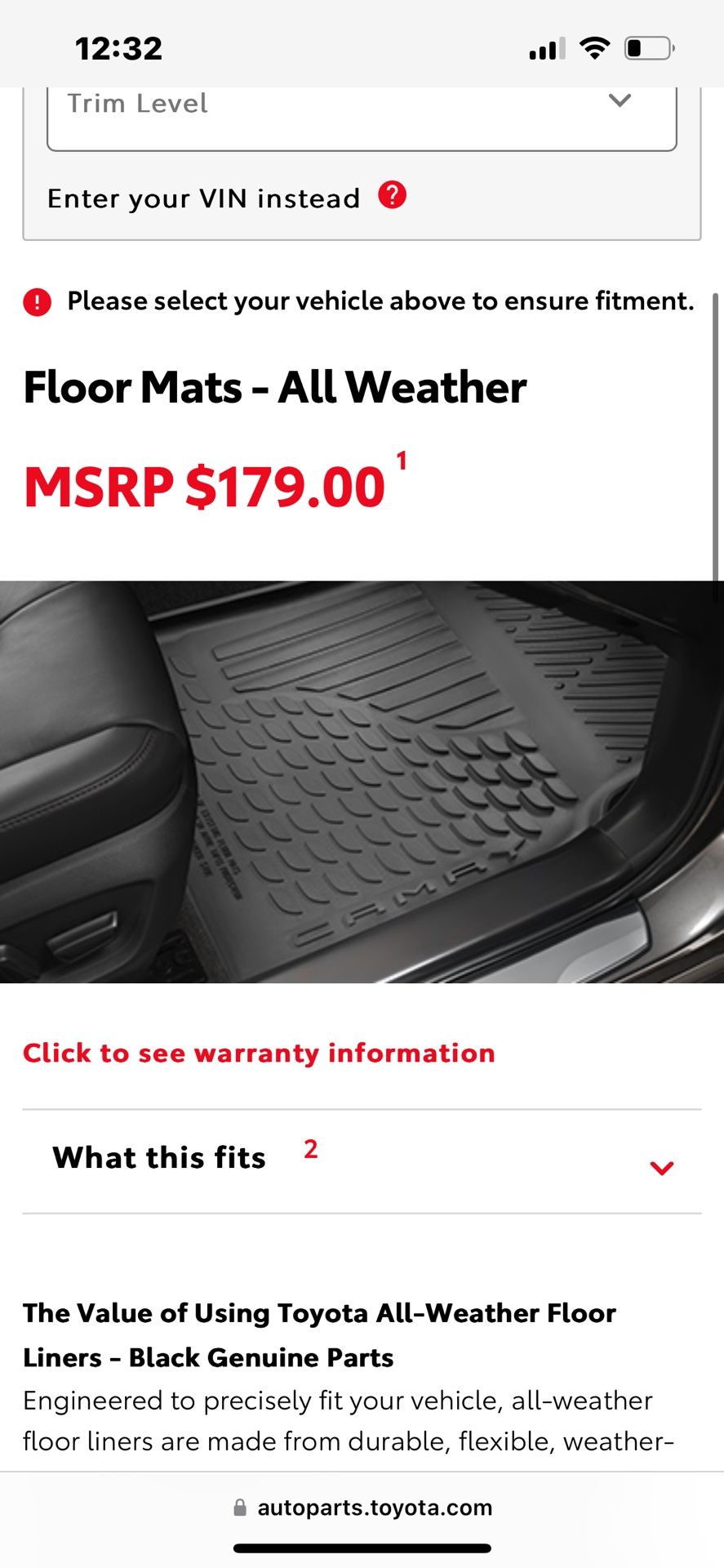 Toyota Camry Floormat