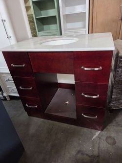 Dark Wood Bathroom Vanity 36" with Marble Top