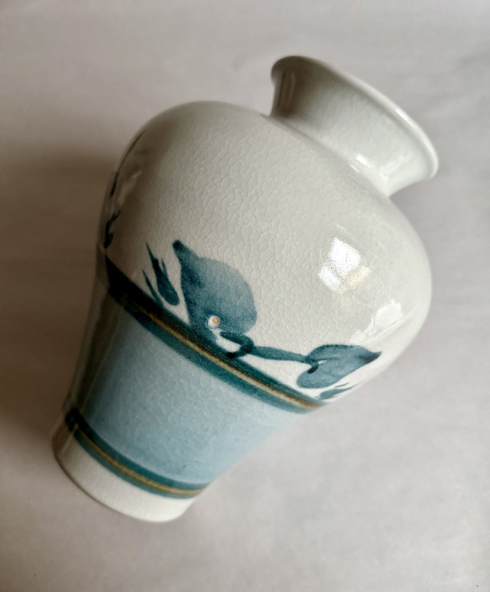 Vintage Hand Thrown Signed Gray And Blue Pottery Vase 