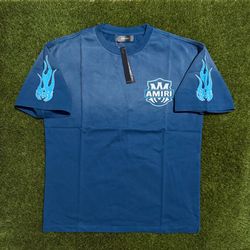 AMIRI Blue Flame and Eagle Design T-Shirt